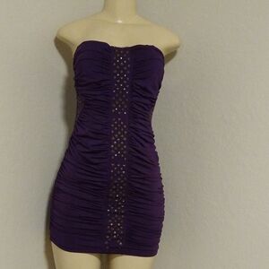 Point Small 6 Purple Halter Studs Ruching Dress